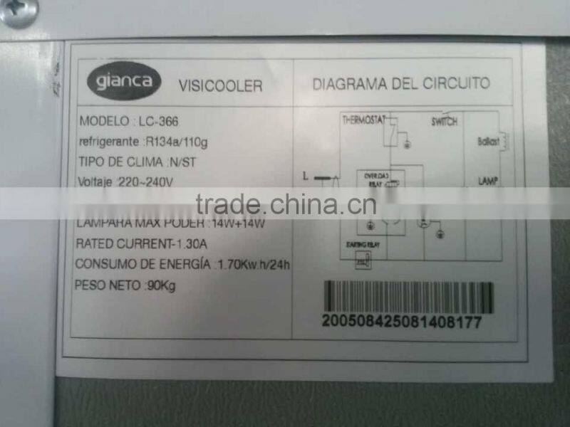 Two doors display showcase cooling cabinet for commercial use