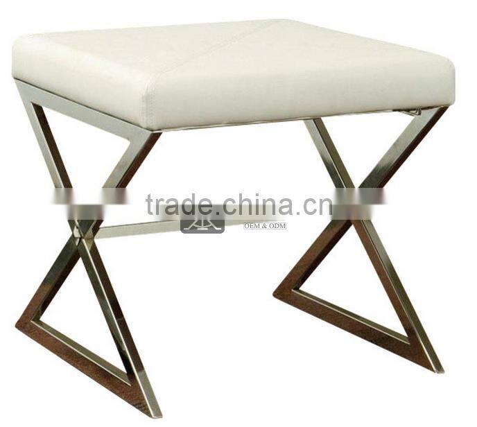 OT-104 Stainless Steel White Dresser Stool Ottoman
