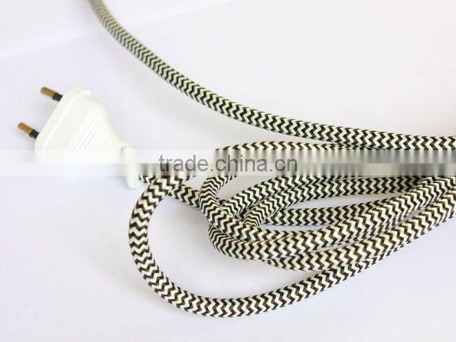 Brown textile braided lamp power cord plug