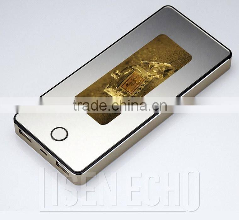 Latest fashion HD advertising portable power 8000mah large capacity polymer cell aluminum shell backup battery