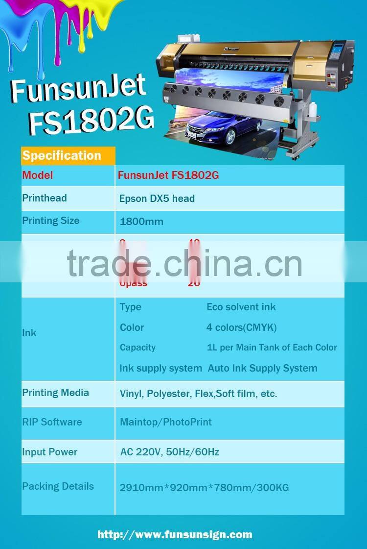 New arrival Funsunjet FS1802G high quality dx5 head wide format outdoor sublimation printer flex printing machine