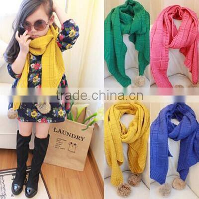 Best Selling Pom Pom Ball Tassel Style Warm Keeping Plain Acrylic Fashion Girls Knitted Scarf