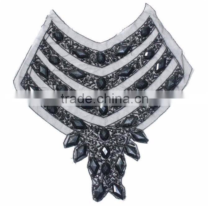 Factory OEM/ODM Garments Accessories Collar,Handmade Cheap Black Acrylic Big Beaded False Collar for Wedding Dress