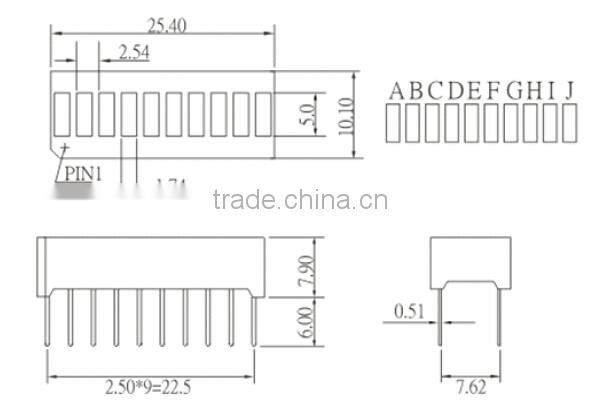 NEWSHINE FND 10 Segment LED Bar Graph Array with Red Blue Green Colors