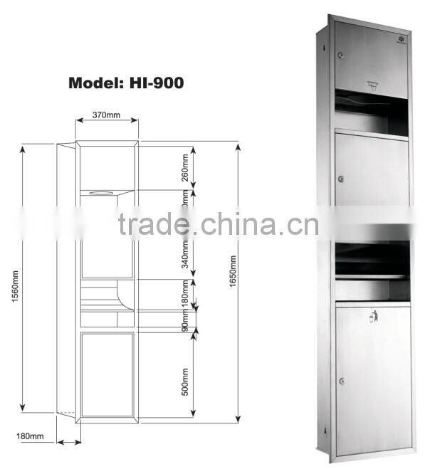 3 in 1 stainless steel Paper towel dispenser with wastebin and sensor hand dryer paper dispenser with dustbin and hand dryer