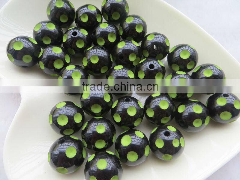 Jewelry 20mm Black with Lime Green Color beads HalloweenResin Polka Dot Beads for bulk bubblegum beads chunky necklace