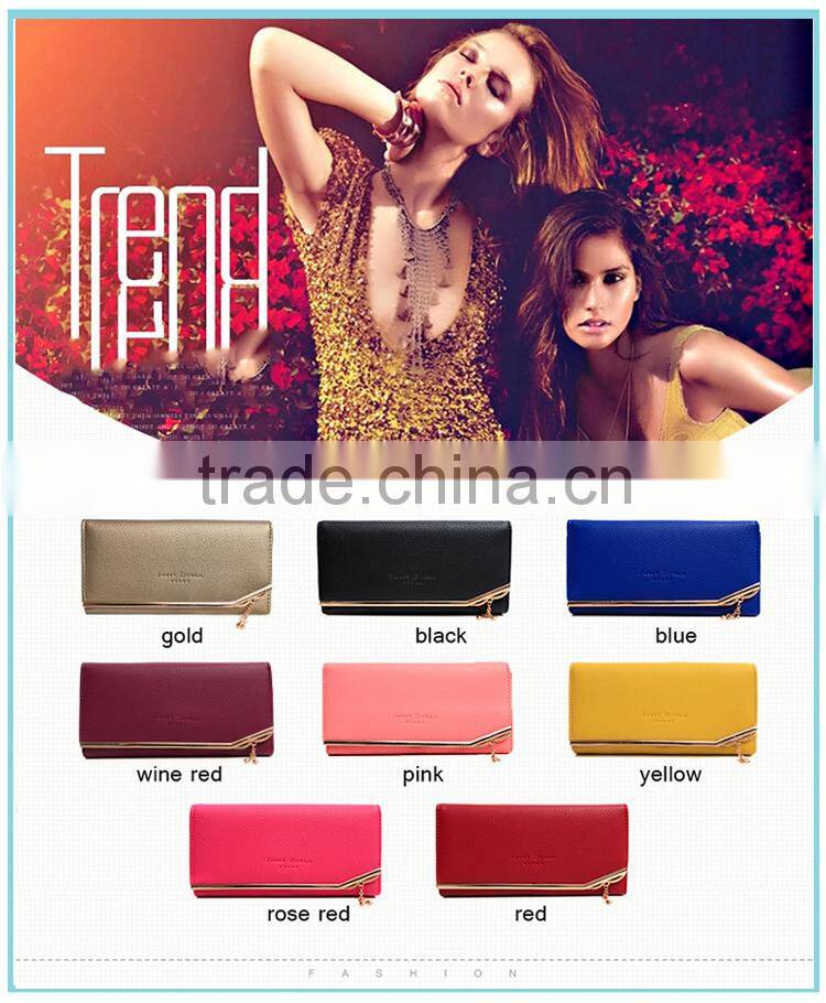 wholesale fashion lady buckle long clutch purse 3 fold wallet card women