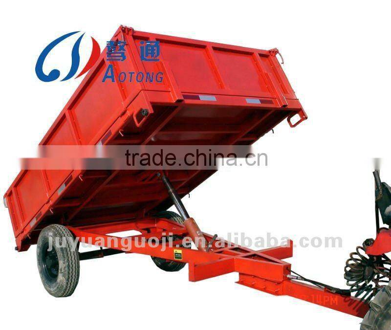 AOTONG Brand 20ft lengh 30tons small farmer use flatbed rear dump drar bar full trailer with HYVA hydraulic cylinders
