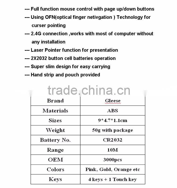 GLEESE OFN 2.4GHz Wireless Transmission Multimedia Presenter with Laser Pointer & USB Receiver for Projector