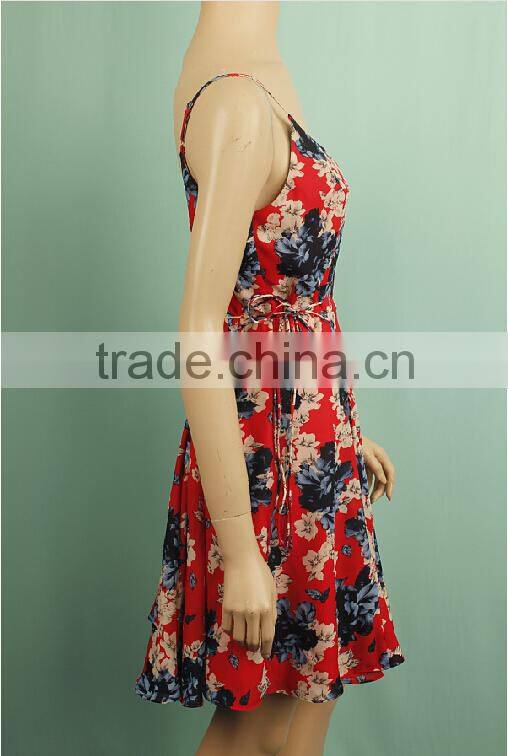2016 S/S new style latest sleeveless printed floral dress