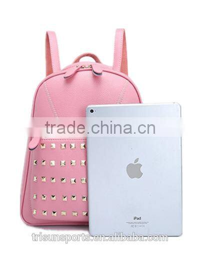 hot pink leather girls backpack , shopping travel bag