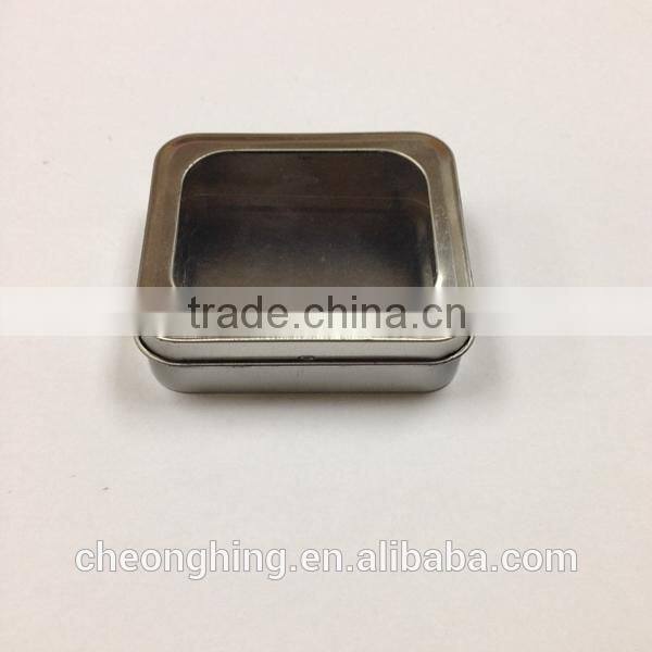 Mini tin box with clear pvc window for perfume