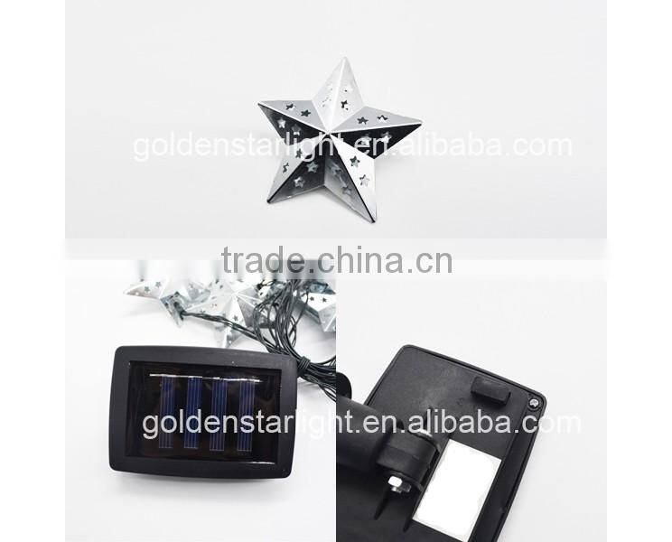 2016 New hot 10 led solar metal star string decoration light
