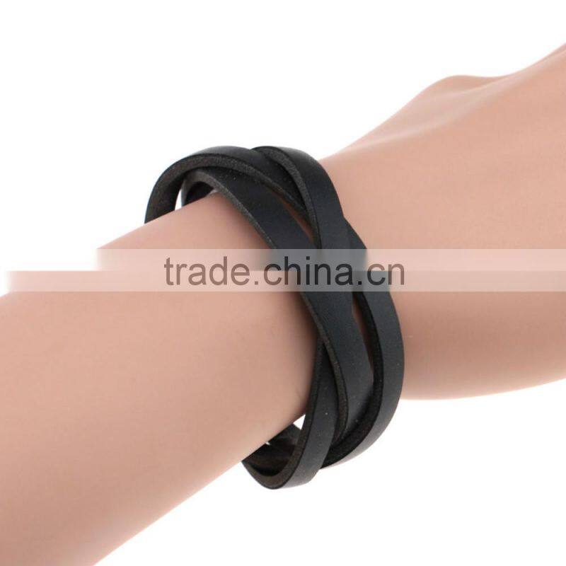 Handmade Weave Wrap Leather Snap Button Bracelet for Men and Women Gifts