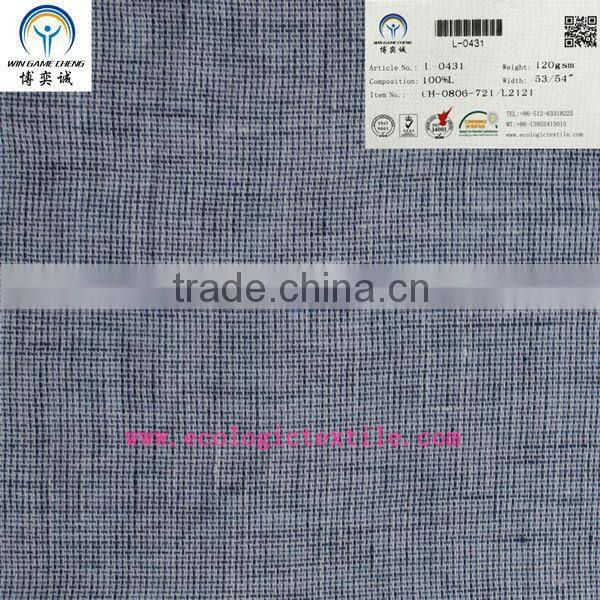 Hot Sale Blue Checks 100% Pure Linen Fabric 21*21 120gsm