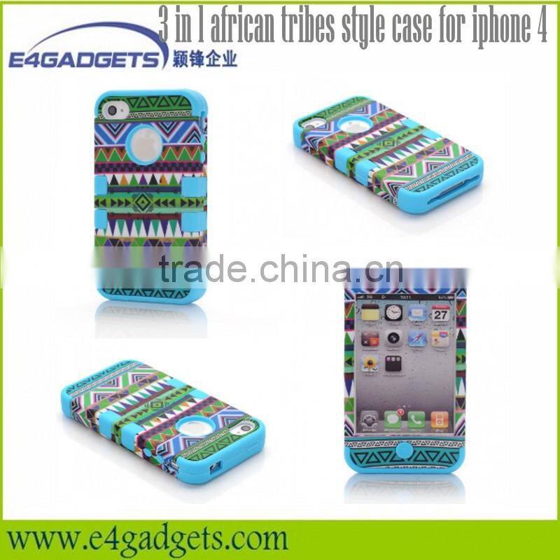 2013 Hot selling Functional 3 in 1 african tribes style case for iphone 4, phone cover