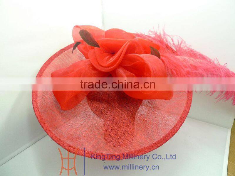 Red Fancy Sinamay Fascinators With Big Feather For Wedding Wholesale T121