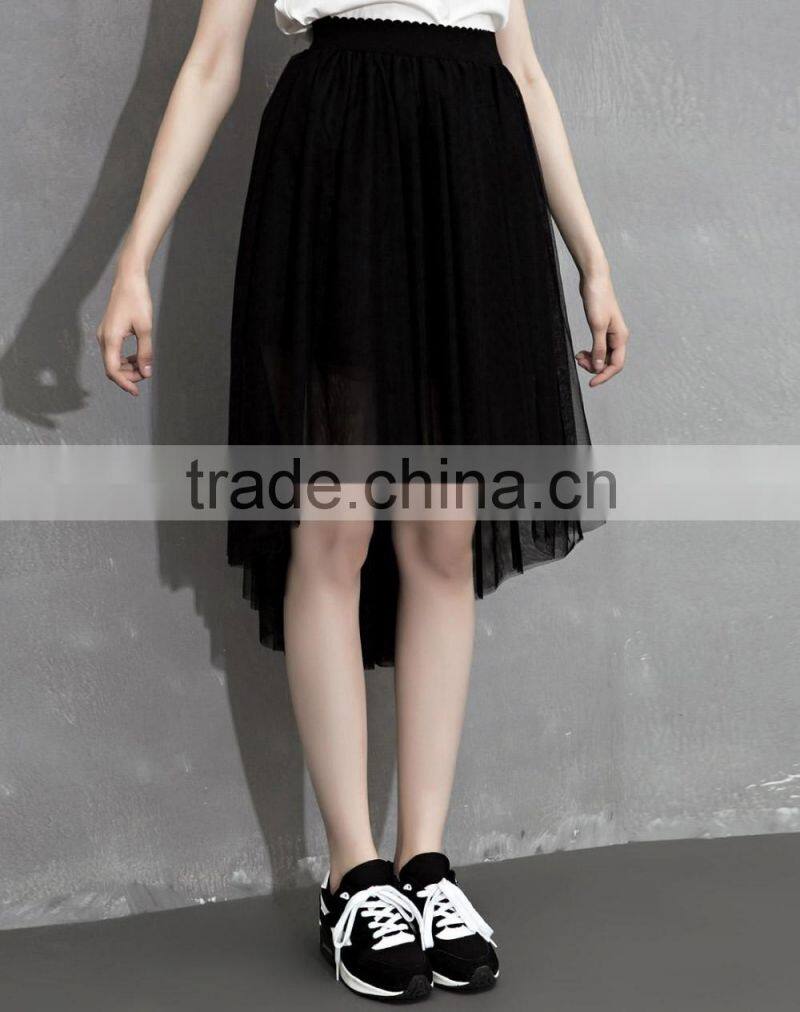 2016 Lace Skirt For Women Black Asymmetric Net Yarn Irregular Midi Skirt