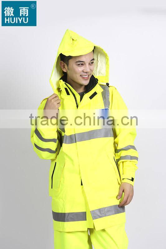 en471popular raincoat with reflective strips factory eflective traffic fluoescent unisex raincoat emergency raincoat with lining