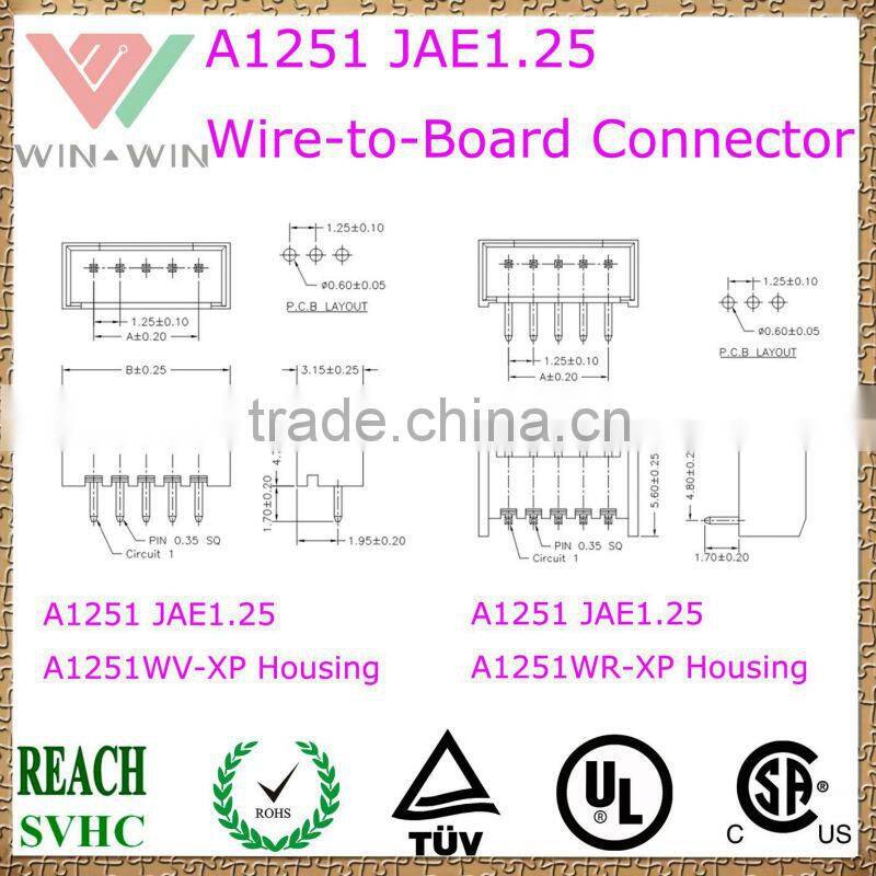 1.25mm pitch A1251 JAE1.25 Electronic Wire to Board Connector