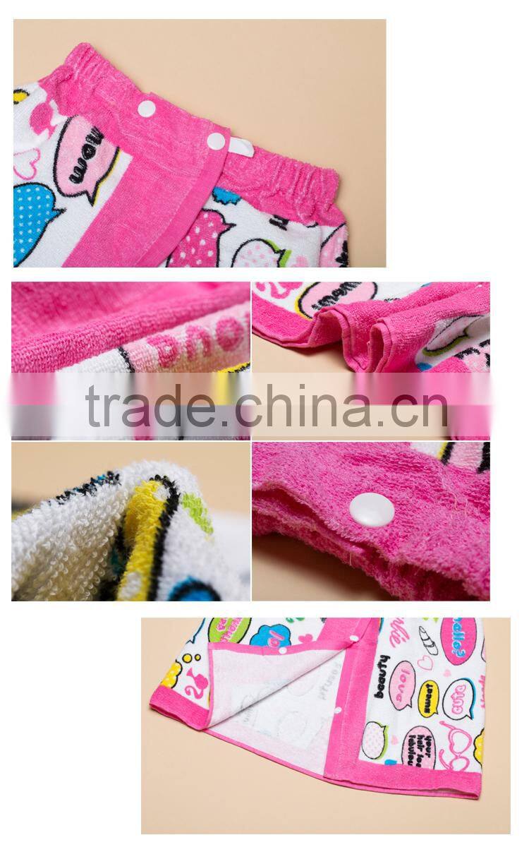 100% cotton velour printing kids beach skirt in towel fabric cartoon printed kids towel skirt for beach time