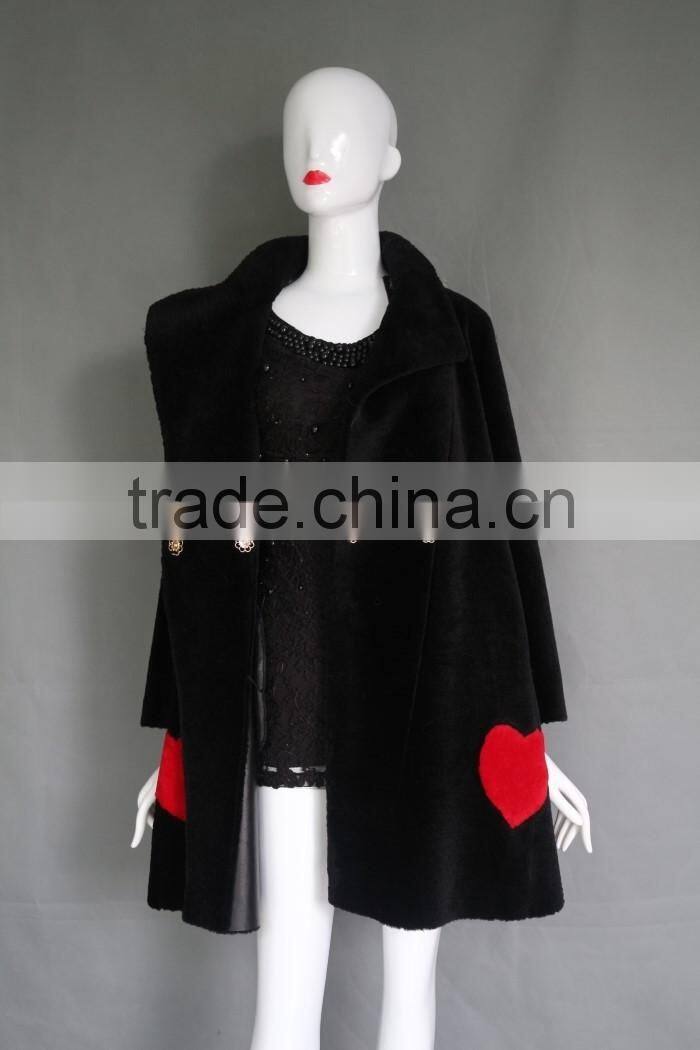 Factory direct wholesale fashion ladys wool lamb sheared leather fur jacket