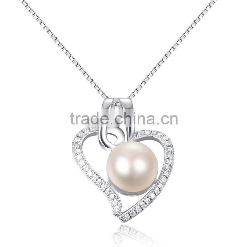 Hight Quality Freshwater Pearl 925 Sterling Silver Heart Pendant