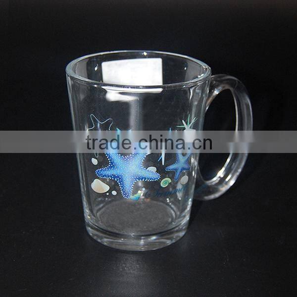 High quality flower printed glass tea mug