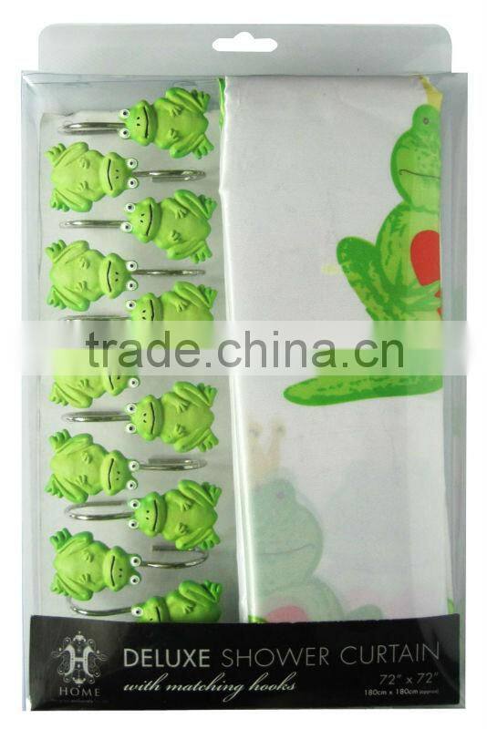 shell style polyester shower curtain with resin hooks