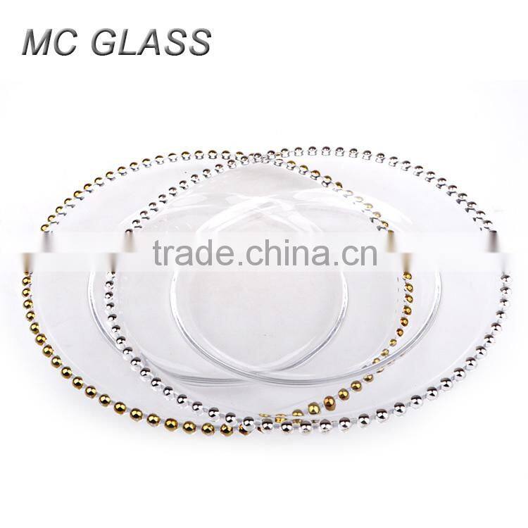 Wholesale Cheap Hotel and Restaurant Use Gold Silver Glass Wedding Charger Plate