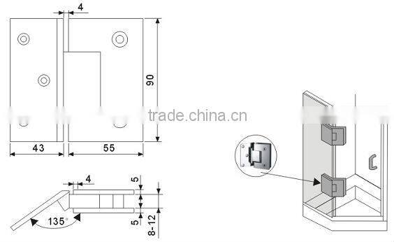 135 Degree Glass Hinge