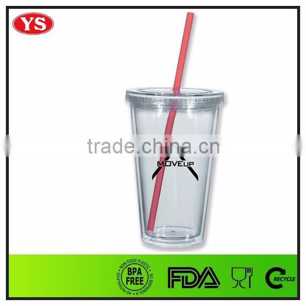 bpa free 16 ounce double wall plastic straw drinking cups