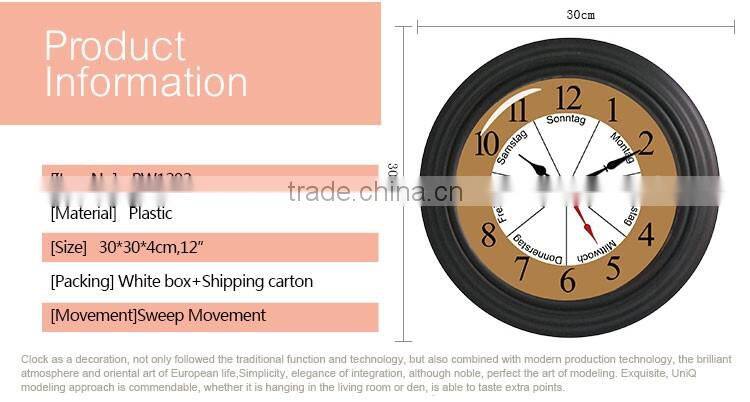 12" plastic weekly wall clock for Germen