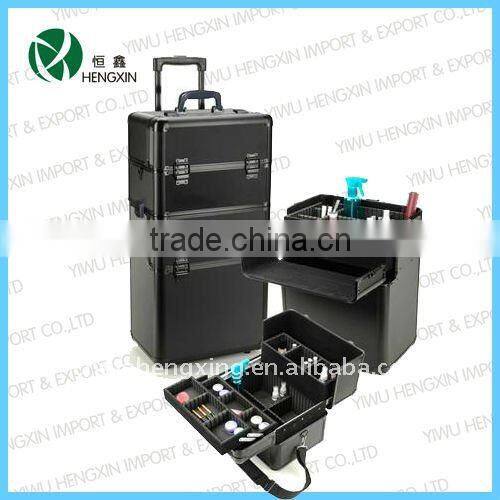 Aluminum trolley makeup case rolling tool case with compartments