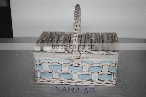 willow picnic basket; wood chip picnic basket