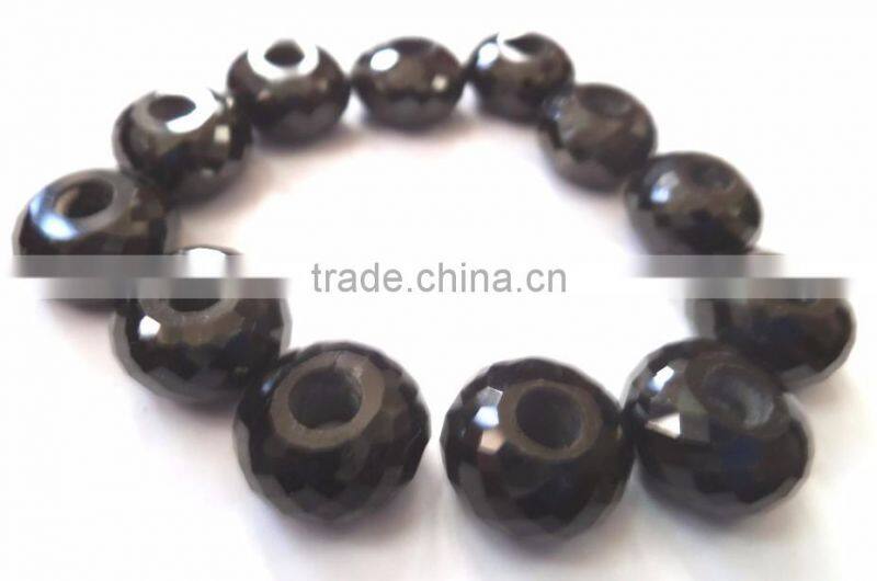 AAA Quality Black Onyx Fancy Stylist Roundel Big Hole Beads