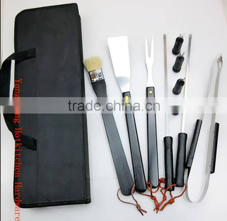 pack portable 10-piece oxford bag wooden handle bbq grill tool set bbq tools set