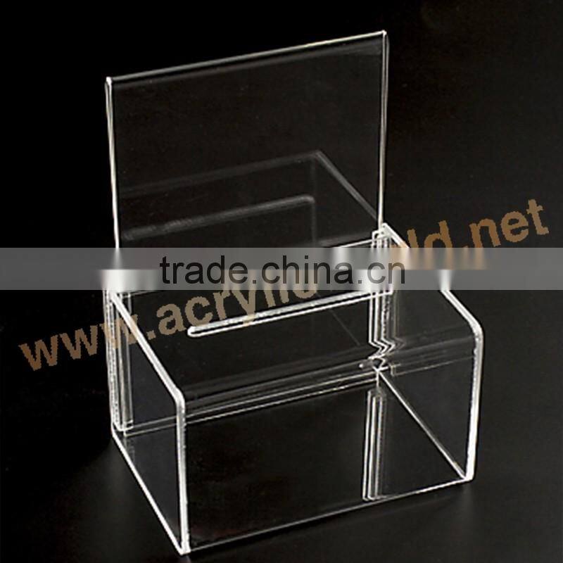 wholesale acrylic donation box with brochure holder/acrylic donation box with sign holder/acrylic donation box with lock