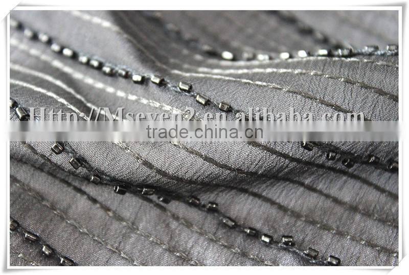 Newest useful elegant chiffon beaded voile fabric with Goldline for dress