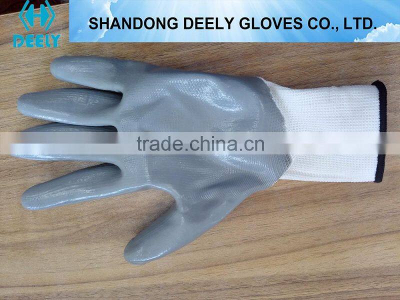 13 gauge Red polyester liner with black nitrile safety working gloves