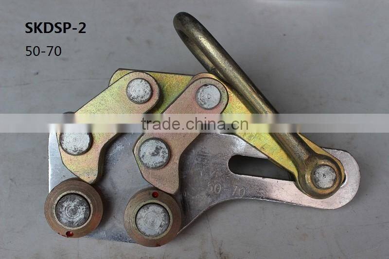 Portable eccentric dual-cam earth wire grips for pulling cable wire