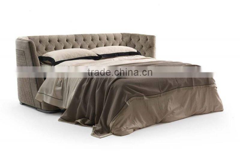 Latest Home Bedroom Design King Size Bed With Velvet Fabric Headboard / Deluxe Mordern Five Start Hotel Double Bed MOQ 1PC