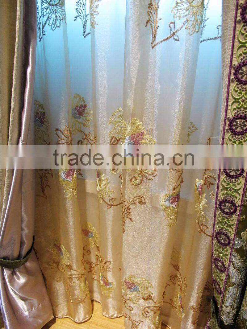 2016 New Design Luxury European Style Embroidery Window Curtains/Popular Green Refreshing Look Curtain Fabric