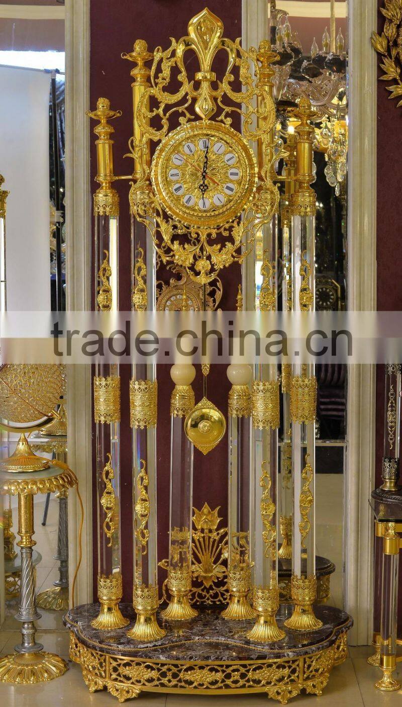 Luxury Copper and Crystal Clock, Grandfather Antique Clocks, Marble Base Tube Clock