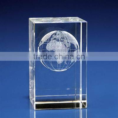 rectangle globe 3d laser crystal paperweight