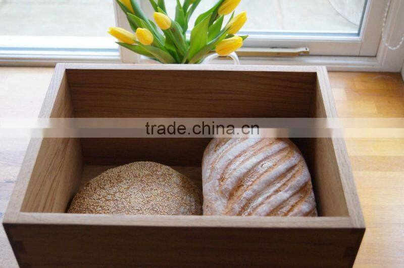 Wooden Bread Box with Groove Lid Oak Customer Logo Bread Crate Melamine Bread Bin Made By Solid Wood