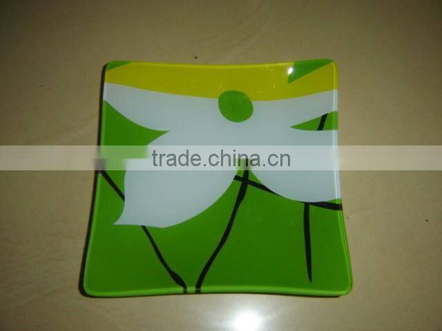 Colorful flower printing glass square plate