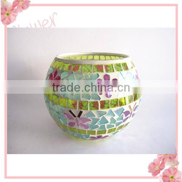 Drum Shape Flower Butterfly Decor Hand Blown Mosaic Glass Colored Cheap Classic Flower Vases