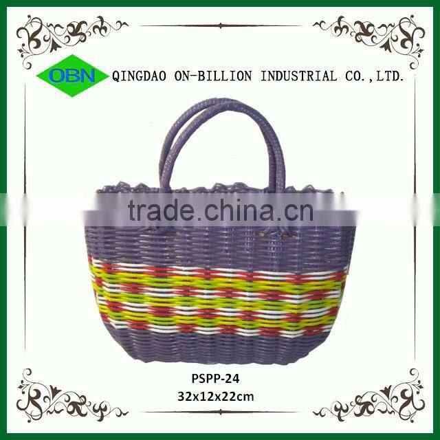Colorful plastic woven handbag plastic shopping basket