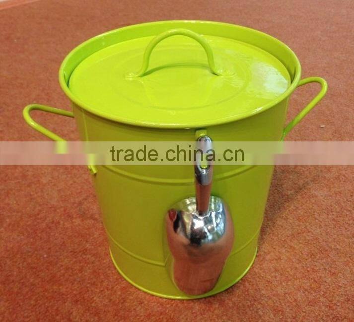 Wholesale Portable power coated metal ice bucket beer drink wine cooler with Scoop